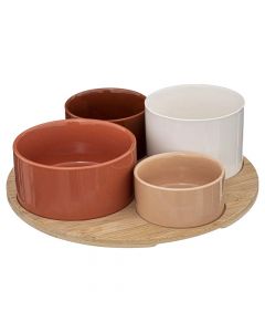 Aperitif serving set (PK 5), ceramic/bamboo, various colors, Dia33xH33 cm