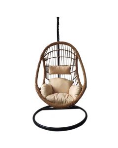 Hanging chair single seat, metalic/rattan, beige/gray, H195xD105xW92 cm