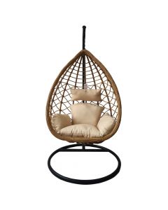 Hanging chair single seat, metalic/rattan, beige/brown, H196xD105xW92 cm