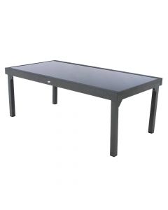 Tavolinë me hapje Piazza, strukturë alumini + qelq, gri, 200-320x100xH76 cm