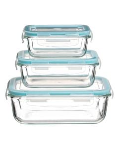 Set tasa hermetik (PK 3), qelq/PP, transparente/blu, 330/540/1.180 ml
