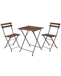 Set 2 karrige dhe tavolinë Bistro, dru akacia / metalike, kafe, 55x54xH71 cm
