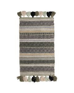 Rug with fringe, 100% cotton, green, 50x80 cm