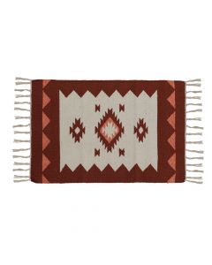 Rug with fringe, 100% cotton, beige with motifs, 50x80 cm