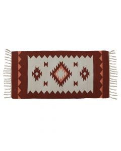 Rug with fringe, 100% cotton, beige with motifs, 55x120 cm