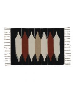 Rug with fringe, 100% cotton, black with motifs, 50x80 cm