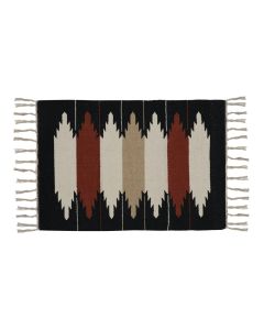 Rug with fringe, 100% cotton, black with motifs, 50x80 cm