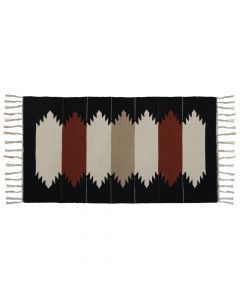 Rug with fringe, 100% cotton, black with motifs, 55x120 cm