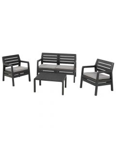 Delano set 2 single chairs + 1 double armchair + 1 table + stool,  plastic,  gray,  124x65xH77 cm
