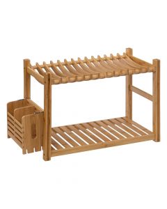 Two-story dish rack, bamboo, brown, 53x25x33 cm