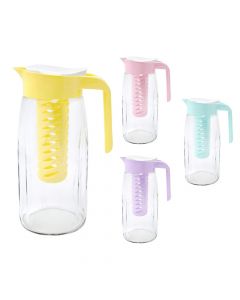 Water/liquids jug, glass+plastic, different colors, 1.45 Lt