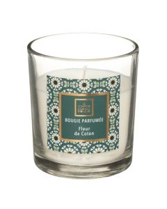 Scented glass candle, glass/paraffin, white, Dia.7xH8 cm