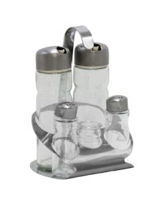 Holder set for oil/vinegar/salt/papper/sticks (PK 5), inox/glass, transparent
