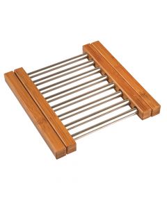 Pot protector, stainless steel/bamboo, brown, 21.5x22 cm