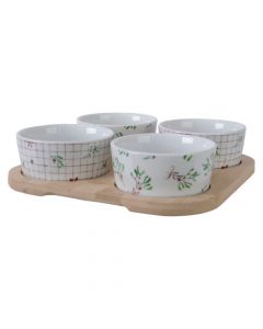 Set of anti-paste bowls, porcelain/wood, different colors, 19.7x4.5 cm