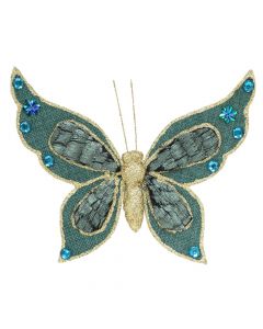 Decorative butterfly, polyester, green, 20x17 cm