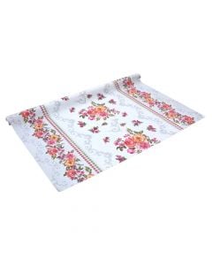 Tablecloth, PVC, white / with flowers, 140 cm