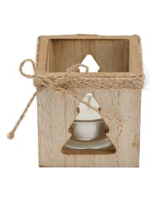 Decorative candle holder, wood, brown, 7.1x6x7.1 cm