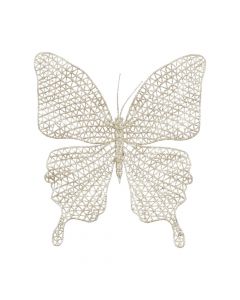Decorative butterfly with clip, polyester, champagne, 19.5 cm
