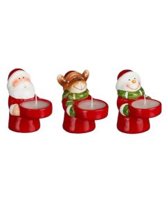 Decorative candle holder, pottery, white / red, 9 cm