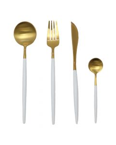 Service set spoon/fork (PK 4), stainless, white/gold, 22/21/13/21cm