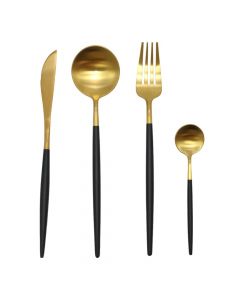 Service set spoon/fork (PK 4), stainless, black/gold, 22/21/13/21cm