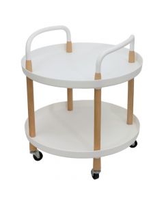 Stand with 2 layer, plastic/wood, white, Dia.47xH43 cm