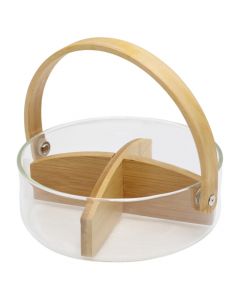 Antipasti bowl with 4 compartments, glass/bamboo, transparent/brown, Dia.18x6 cm