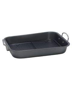 Oven pan with holder, metal, gray, 29x37 cm