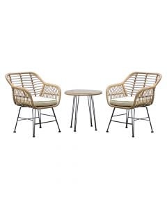 Havana Bistro set 2 chairs + 1 table, metal/rattan, brown/black, chair 56x62xH81 cm / table Dia.52xH52 cm