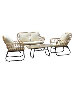Havana Longue set 2 chairs + 1 armchair + 1 tempered glass table, metal/rattan, brown/black, chair 66x69xH85 cm / armchair 120x69xH85 cm / table 95x55xH42 cm
