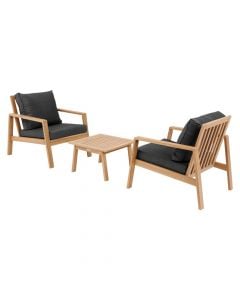 Set of 2 chairs + 1 table, acacia wood, brown / black, chair 85x69xH76 cm / table 55x55xH35cm