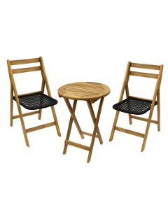 Set Bistro, 2 karrige + 1 tavolinë rrumbullakët, dru akacia, kafe natyrale, 42.5x57.5xH82.5 cm / Dia.50xH72.5 cm