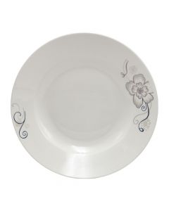 Deep plate, ceramic, white with floral design, Dia.23 cm