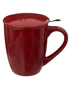 Tea cup with lid and filter, ceramic/stainless steel, Red, 32 cl