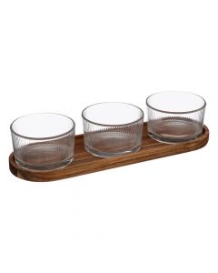 Nala aperitif serving set (PK 4), glass/acacia wood, brown, 31x10xH6 cm