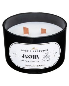 Scented candle with 2 wicks Snow, paraffin/glass, black, Dia.12xH8 cm / 470 gr