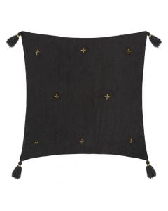 Gauze decorative pillow, cotton+polyester, dark gray, 40x40 cm