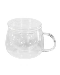 Double glass tea cup, glass, transparent, H8 cm / 350 ml