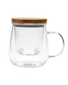 Double glass tea cup, glass/bamboo, transparent, H10 cm / 500 ml