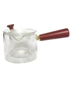 Teapot with filter and handle, glass /wooden handle, transparent, H9 cm / 600 ml