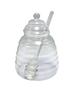 Honey jar with spoon, glass, transparent, H10 cm / 480 ml