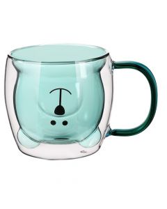 Double Glass Tea/Liquid mug Teddy Bear , glass, green shade, H8 cm / 250 ml