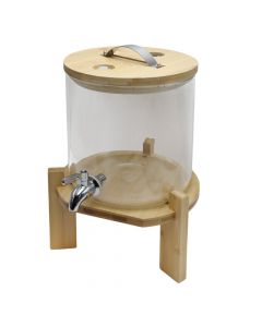 Dispenser jar with faucet and thermometer, glass/bamboo, transparent, H34 cm / 5 Lt
