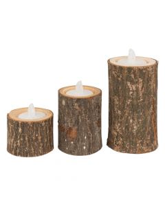 Wooden candle holder (PK 3), natural wood, brown, 5+7+11 cm