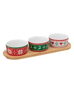 Set of antipasta bowls (PK 3), porcelain+bamboo, different colors, Dia.8.5x4 cm