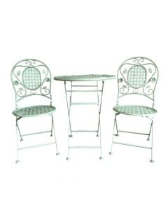 Set karrige Bistro 2 karrige + 1 tavolinë, metal, jeshile, 39.5x48x94 cm / Dia.60xH75 cm