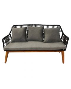 Seville double armchair, acacia wood/textile/metal construction, black/brown, 72x152xH80 cm