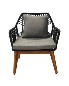 Seville single armchair, acacia wood/textile/metal construction, black/brown, 72x74xH80 cm