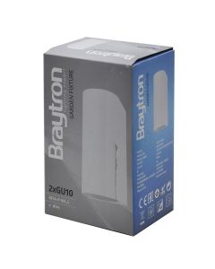 Ndriçues i jashtëm mural BRAYTRON, 2xGU10, 3000K, metal/xham, IP44, ngjyrë të bardhe